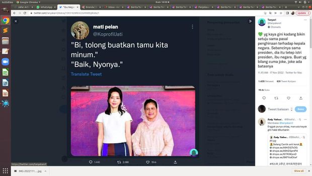 Ibu negara Indonesia, Iriana Joko Widodo, menjadi perbincangan. Kata 'Iriana' trending di Twiter. Lalu, apa yang membuat cuitan tersebut viral di media sosial?