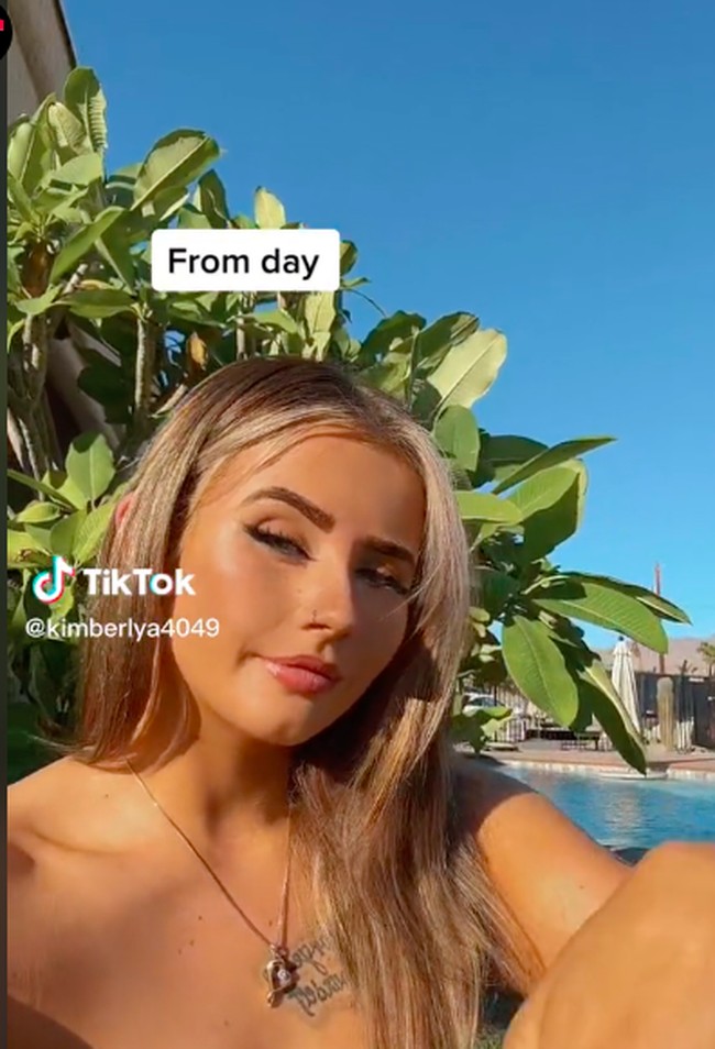 Kimberly pun kerap mengunggah potret dirinya dengan bikini. Wanita bertato itu sering tampil dengan makeup glamour, meski dalam balutan seragam polisi. Foto: dok. TikTok