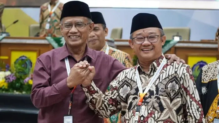 Haedar Nashir dan Abdul Muti di Muktamar ke-48 Muhammadiyah di Solo, Minggu (20/11/2022).