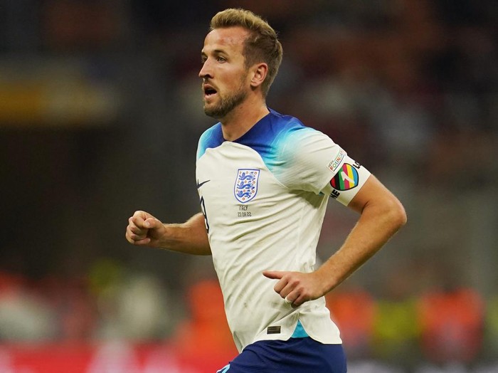 Englands Harry Kane with UEFA One Love armband during the UEFA Nations League Group C Match at San Siro Stadium, Italy. Picture date: Friday September 23, 2022. (Photo by Nick Potts/PA Images via Getty Images)
