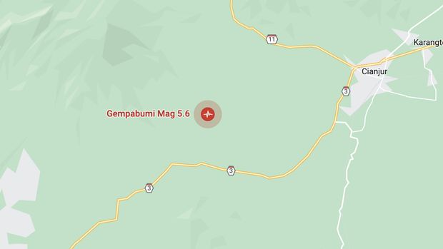 Lokasi Gempa Cianjur, Senin (21/11/2022)