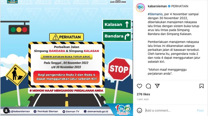 Perbaikan jalan di simpang Bandara dan Kalasan, Sleman.