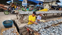 Sejumlah perajin tengah menjemur ikan asin.  