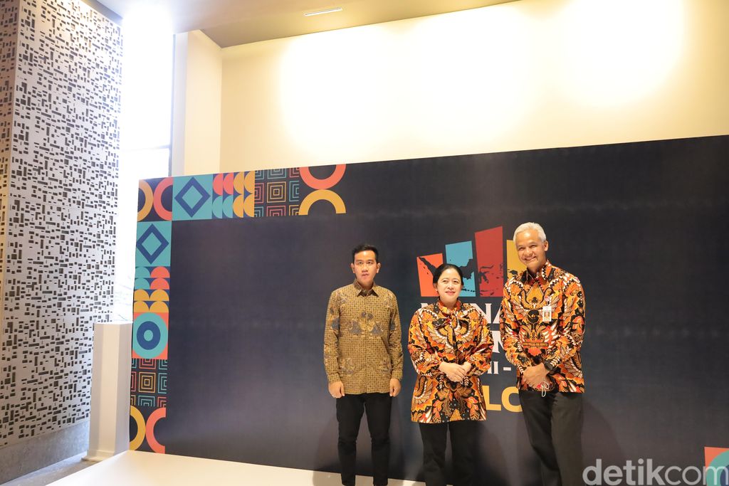 Wali Kota Solo Gibran rakabuming Raka, Ketua DPR RI Puan Maharani dan Gubernur Jawa Tengah Ganjar Pranowo saat Munas HIPMI di Hotel Alila Solo, Senin (21/11/2022).