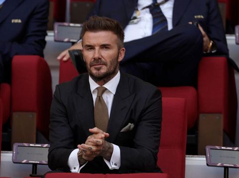 DOHA, QATAR - NOVEMBER 21:  David Beckham attends the FIFA World Cup Qatar 2022 Group B match between England and IR Iran at Khalifa International Stadium on November 21, 2022 in Doha, Qatar. (Photo by Richard Sellers/Getty Images)