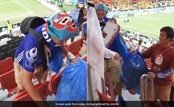 Aksi suporter Jepang bersih-bersih stadion di Piala Dunia 2022