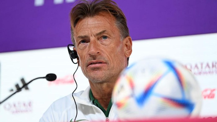 DOHA, QATAR - NOVEMBER 21: Herve Renard, Head Coach of Saudi Arabia, speaks during the Saudi Arabia Press Conference at Main Media Center on November 21, 2022 in Doha, Qatar. (Photo by Michael Regan - FIFA/FIFA via Getty Images)