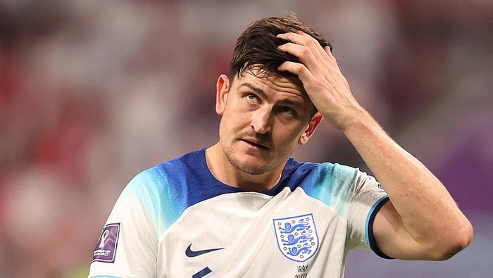 DOHA, QATAR - NOVEMBER 21: Harry Maguire of England during the FIFA World Cup Qatar 2022 Group B match between England and IR Iran at Khalifa International Stadium on November 21, 2022 in Doha, Qatar. (Photo by Julian Finney/Getty Images)