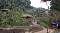 Lanskap Hmong Doi Pui Village yang dipenuhi bunga di sekitar sungainya.