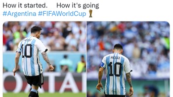 Messi mengawali laga dengan semangat, tapi berakhir murung. Foto: (Twitter)