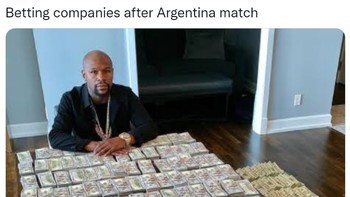 Meme bandar judi untung besar karena Argentina kalah dari Arab Saudi. Foto: (Twitter)