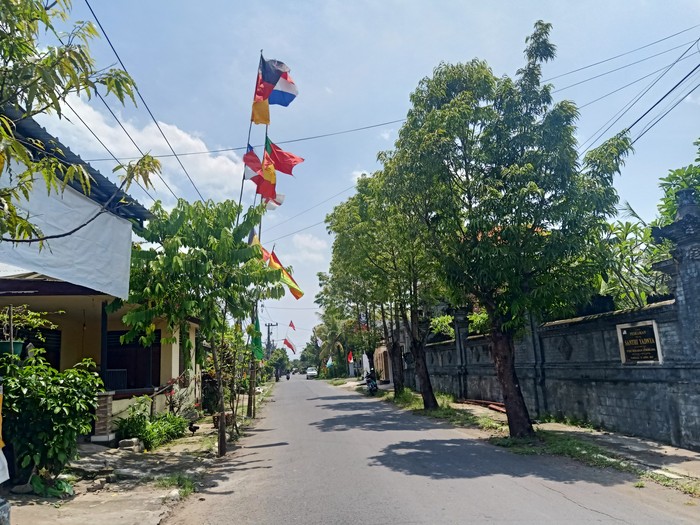 Puluhan bendera negara peserta Piala Dunia 2022 yang dipasang oleh warga Desa Batuagung, Kecamatan Jembrana, Kabupaten Jembrana, Bali, Selasa (22/11/2022).