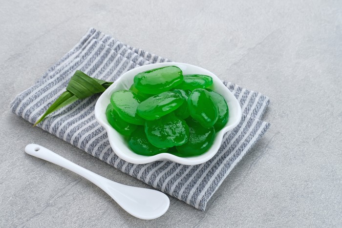 Manisan Kolang-Kaling, or preserved sugar palm fruit with green color, Indonesian drink and dessert during the month of Ramadan.