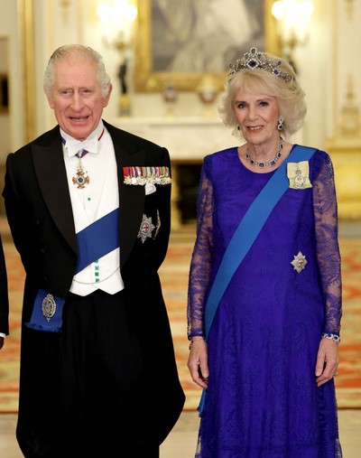 1443664763 LONDON, ENGLAND - NOVEMBER 22: Camilla, Queen Consort and King Charles III during the State Banquet at Buckingham Palace on November 22, 2022 in London, England. This is the first state visit hosted by the UK with King Charles III as monarch, and the first state visit here by a South African leader since 2010. (Photo by Chris Jackson/Getty Images)