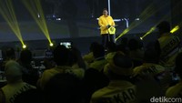 Dalam sambutannya Airlangga menyebut partainya paling berpengalaman di antara yang lainnya. Dia juga membanggakan selama Golkar menjadi peserta pemilu tidak pernah berkonflik.