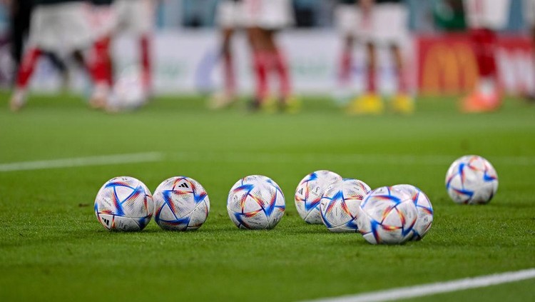 DOHA, QATAR - NOVEMBER 22: . adidas Al Rihla the Official match Ball the FIFA World Cup Qatar 2022 prior to the FIFA World Cup Qatar 2022 Group C match between Mexico and Poland at Stadium 974 on November 22, 2022 in Doha, Qatar. (Photo by Harry Langer/DeFodi Images via Getty Images)