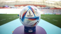 DOHA, QATAR - NOVEMBER 21: The adidas Al Rihla FIFA World Cup match ball is seen prior to the FIFA World Cup Qatar 2022 Group B match between England and IR Iran at Khalifa International Stadium on November 21, 2022 in Doha, Qatar. (Photo by Hector Vivas - FIFA/FIFA via Getty Images)