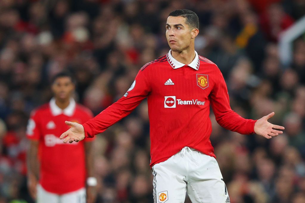 MANCHESTER, ENGLAND - OCTOBER 30: Cristiano Ronaldo of Manchester United during the Premier League match between Manchester United and West Ham United at Old Trafford on October 30, 2022 in Manchester, England. (Photo by James Gill - Danehouse/Getty Images)