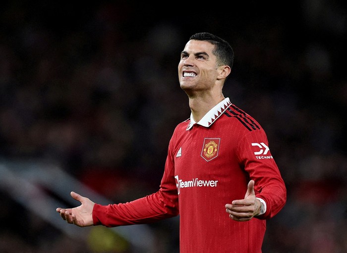 FILE PHOTO: Soccer Football - Premier League - Manchester United v West Ham United - Old Trafford, Manchester, Britain - October 30, 2022 Manchester Uniteds Cristiano Ronaldo reacts REUTERS/Peter Powell/File Photo EDITORIAL USE ONLY. No use with unauthorized audio, video, data, fixture lists, club/league logos or live services. Online in-match use limited to 75 images, no video emulation. No use in betting, games or single club /league/player publications.  Please contact your account representative for further details
