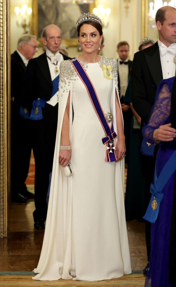 Kate Middleton sebagai Princess of Wales menjamu Presiden Afrika Selatan Cyril Ramaphosa di Istana Buckingham, London, Inggris, pada Selasa (22/11/2022).
