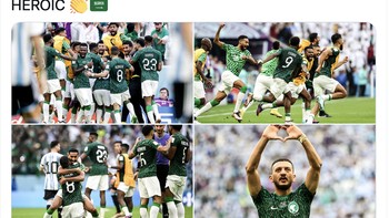 Sungguh heroik Arab Saudi bisa menjungkalkan tim sehebat Argentina. Foto: Twitter