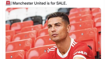Ronaldo disebut sebagai pemain pertama yang mengungkap keburukan Glazer dan 4 hari setelah wawancara yang menghebohkan itu, Manchester United akan dijual Glazer. Foto: Twitter