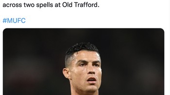 Pernyataan resmi dari Manchester United bahwa Ronaldo dan mereka sepakat berpisah. Klub berterima kasih atas kontribusi besarnya di Old Trafford, tulis MU. Foto: Twitter