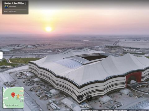 Penampakan Stadion Al Bayt dari udara. Difoto oleh Ali Hathot pada September 2022. Diakses dari Google Maps pada Rabu (23/11/2022).