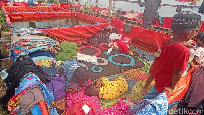 Pengungsi tinggal di kolam lele karena kurang tenda