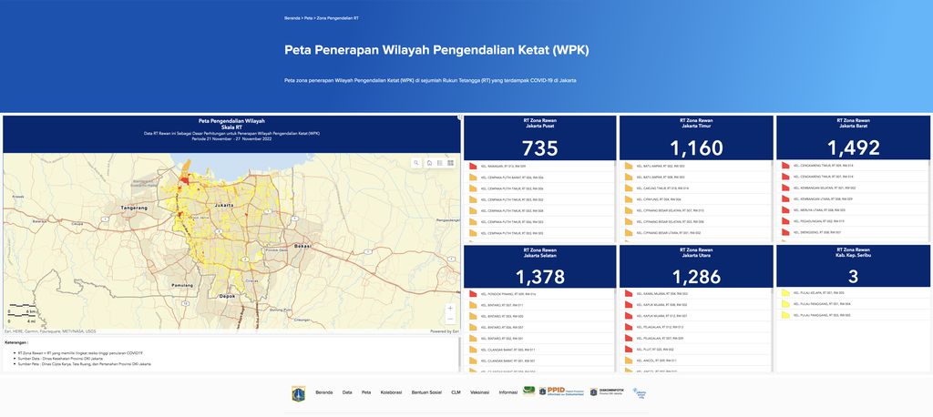 Peta zona penerapan Wilayah Pengendalian Ketat (WPK) di sejumlah Rukun Tetangga (RT) yang terdampak COVID-19 di Jakarta (Tangkapan Layar Laman corona.jakarta.go.id)