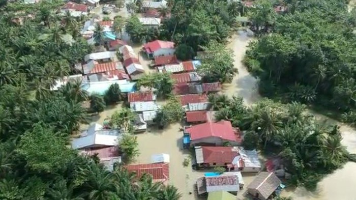 Tangkapan layar udara banjir di Batu Bara, Sumatera Utara.