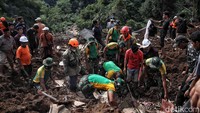 Tim SAR gabungan bersama TNI-Polri melakukan pencarian korban yang tertimbun longsor di Desa Cijedil, Cugenang, Cianjur, Jabar, Rabu (23/11/2022).