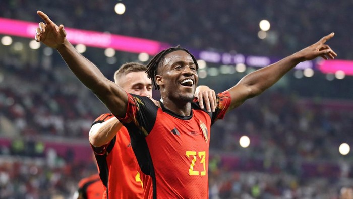 DOHA, QATAR - NOVEMBER 23: Michy Batshuayi of Belgium celebrates as he scores the goal during the FIFA World Cup Qatar 2022 Group F match between Belgium and Canada at Ahmad Bin Ali Stadium on November 23, 2022 in Doha, Qatar. (Photo by Stefan Matzke - sampics/Corbis via Getty Images)