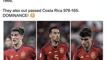 Spanyol begitu menguasai laga dengan possesion 81,3% dan 976 passing. Foto: Twitter