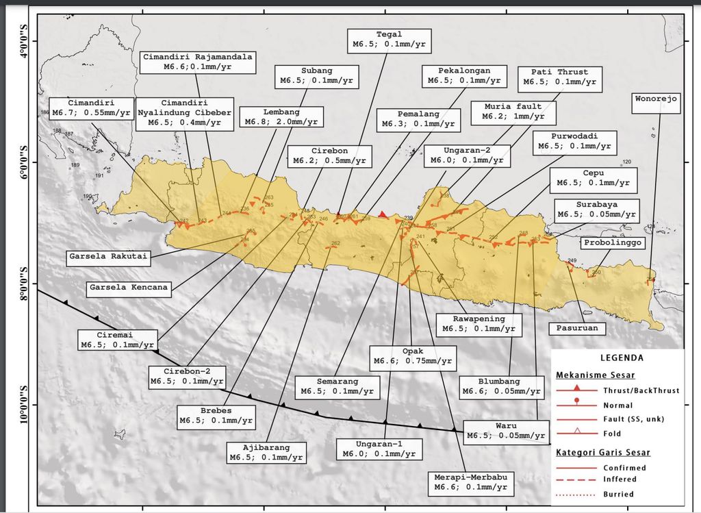 Peta Potensi Gempa Nasional di Pulau Jawa dan Potensi Magnitudonya (bnpb.go.id)