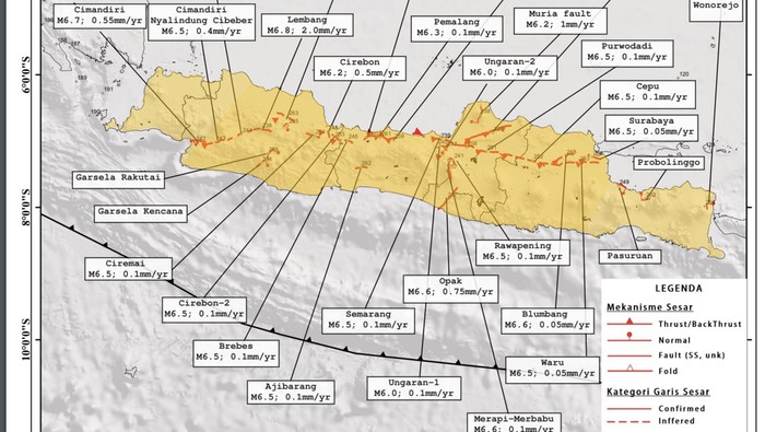 Peta Potensi Gempa Nasional di Pulau Jawa dan Potensi Magnitudonya (bnpb.go.id)