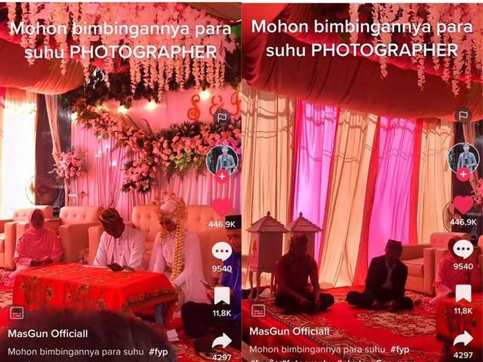 Beredar viral video lokasi acara akad nikah warna tenda merah bikin fotografer bingung.