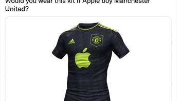 Alternatif lain jersey MU jika sungguhan dicaplok Apple. Foto: Twitter
