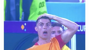 Terang saja Ronaldo cemas karena jika Ghana bisa mengegolkan, jalan Portugal ke babak knock out bisa runyam. Foto: Twitter