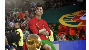 Ronaldo menjadi pemain pertama yang mencetak gol di 5 gelaran Piala Dunia berurutan. Foto: Twitter