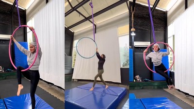 Gaya Olla Ramlan Olahraga Pakai Aerial Hoop, Begini Potretnya