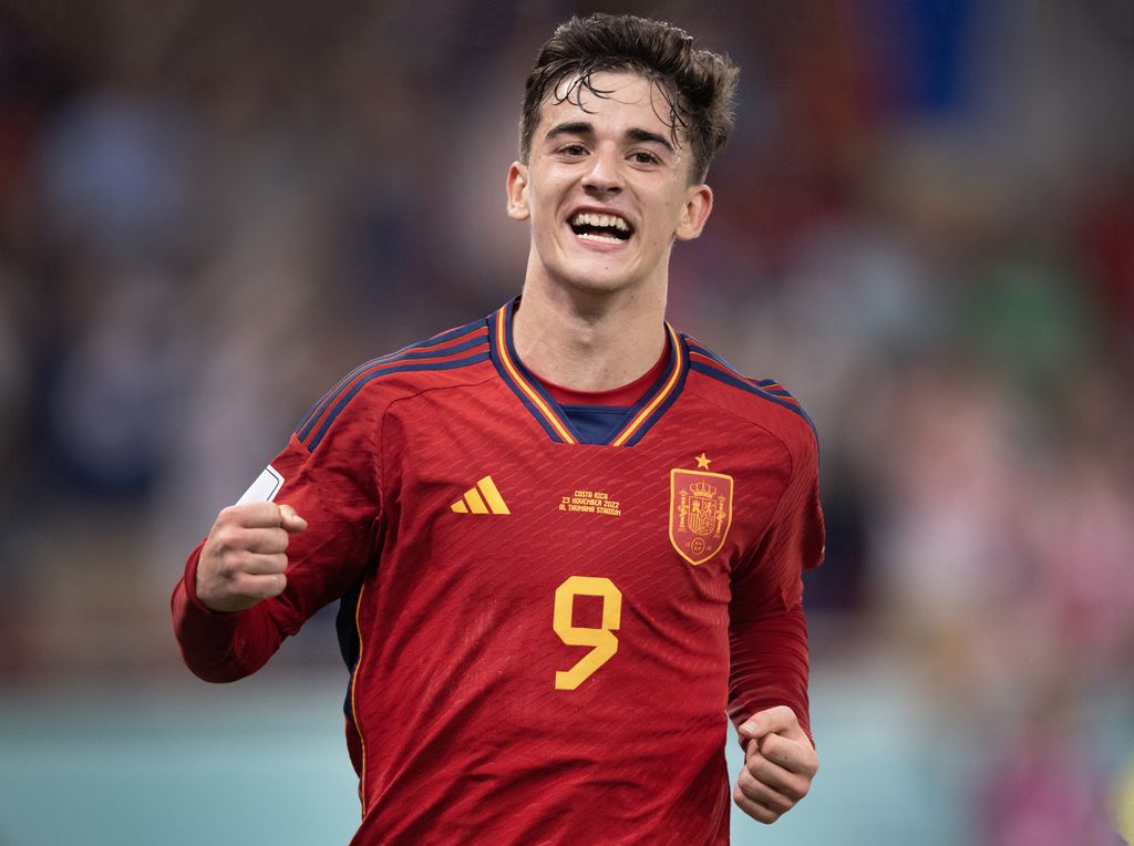 DOHA, QATAR - NOVEMBER 23: Gavi of Spain celebrates scoring the fifth goal during the FIFA World Cup Qatar 2022 Group E match between Spain and Costa Rica at Al Thumama Stadium on November 23, 2022 in Doha, Qatar. (Photo by Visionhaus/Getty Images)