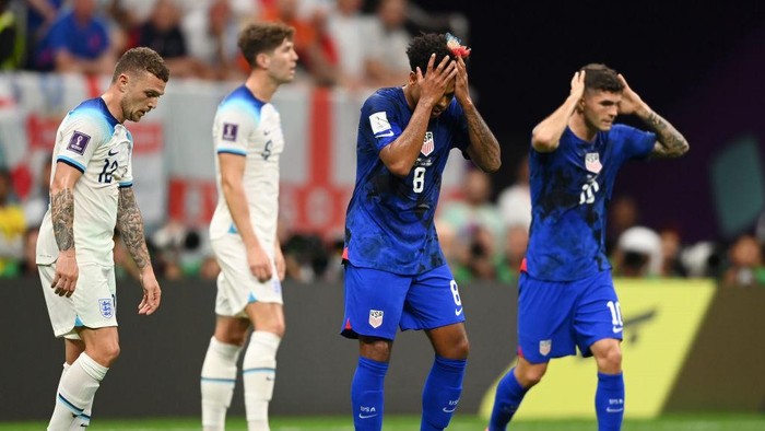 AL KHOR, QATAR - NOVEMBER 25: Weston McKennie of United States reacts after missing a chance during the FIFA World Cup Qatar 2022 Group B match between England and USA at Al Bayt Stadium on November 25, 2022 in Al Khor, Qatar. (Photo by Michael Regan - FIFA/FIFA via Getty Images)