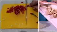 Untuk talenan yang digunakan ia memiliki dua jenis. Ada talenan yang digunakan untuk memotong rempah-rempah dan ada yang digunakan untuk memotong bahan masakan lainnya. Foto: YouTube Celine Evangelista