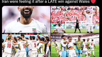 Perasaan pemain Iran saat ini, full senyum. Foto: (Twitter).