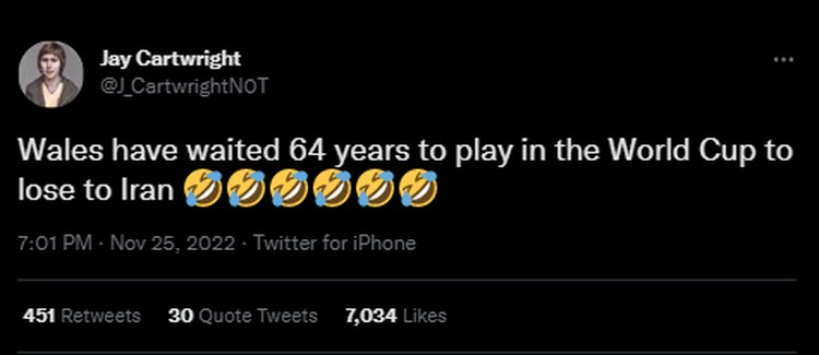 Iran Menang dari Wales 2-0, Fans: Where is Gareth Bale Iran mengalahkan Wales 2-0 di laga Grup B Piala Dunia 2022. Beragam reaksi di Twitter pun muncul, termasuk fans Iran yang menanyakan keberadaan Gareth Bale.