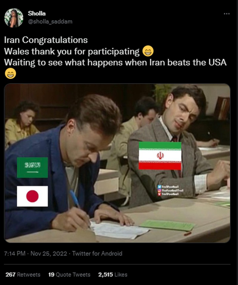 Iran mengalahkan Wales 2-0 di laga Grup B Piala Dunia 2022. Beragam reaksi di Twitter pun muncul, termasuk fans Iran yang menanyakan keberadaan Gareth Bale.
