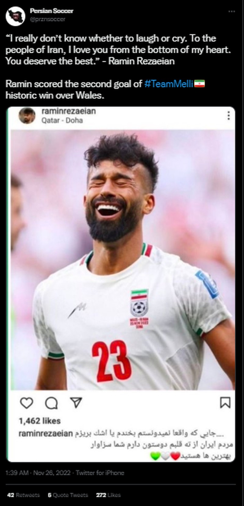 Iran mengalahkan Wales 2-0 di laga Grup B Piala Dunia 2022. Beragam reaksi di Twitter pun muncul, termasuk fans Iran yang menanyakan keberadaan Gareth Bale.