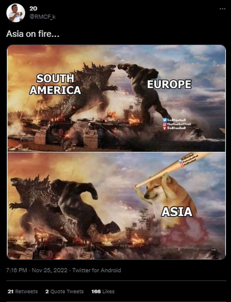 Meme Asia Taklukan Eropa dan Amerika Latin di Piala Dunia 2022 Banyak hal mengejutkan yang terjadi di Piala Dunia 2022. Beberapa seperti kehebatan negara di Asia yang menumbangkan deretan tim Eropa dan Amerika Latin.