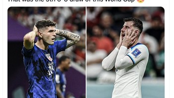 Adapun hasil 0-0 Inggris lawan AS berarti sudah lima kali terjadi laga tanpa gol di Piala Dunia 2022. Foto: Twitter